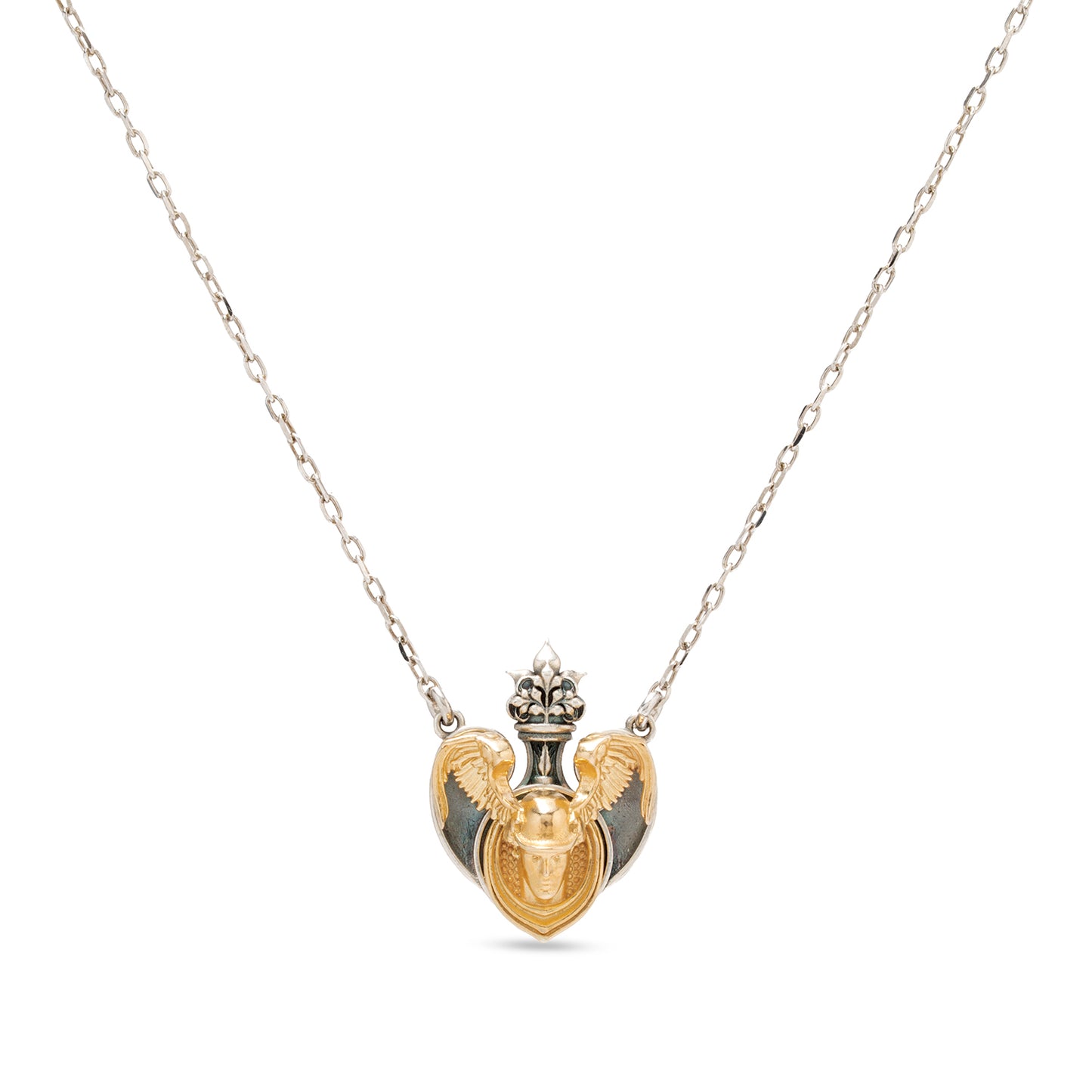Collana pendente in argento con microscultura raffigurante Hermes