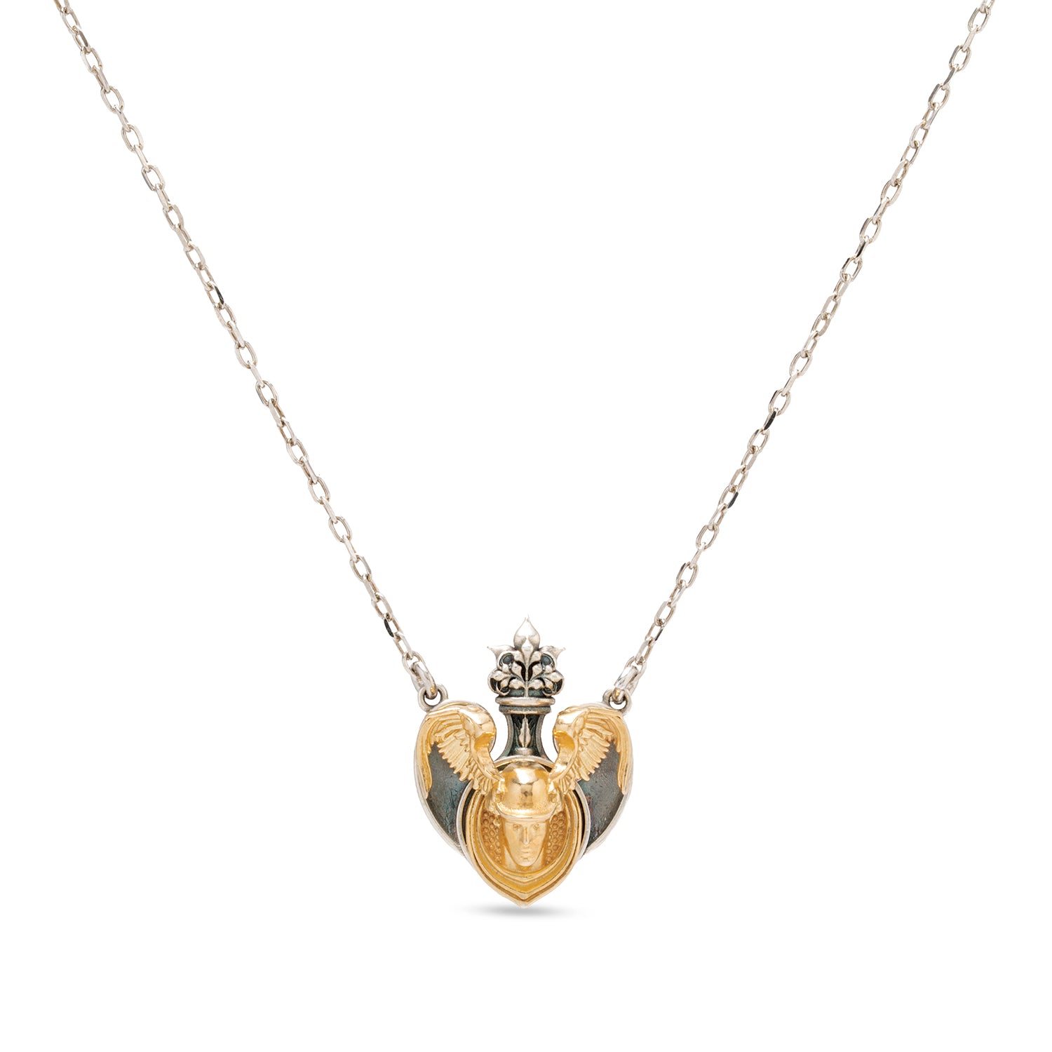 Collana pendente in argento con microscultura raffigurante Hermes