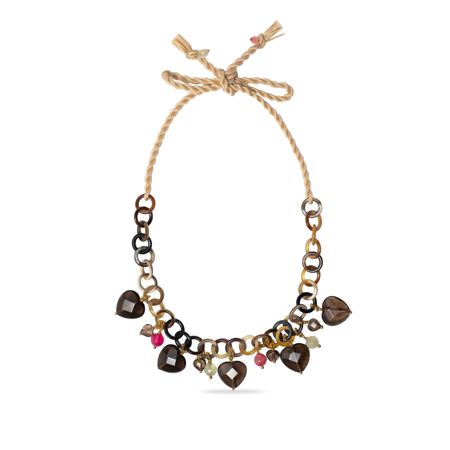 Collana regolabile con anellini e cuori in corno 