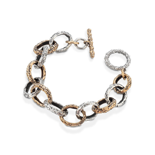 Bracciale artigianale a catena, argento e bronzo. Collezione Rosa Rose