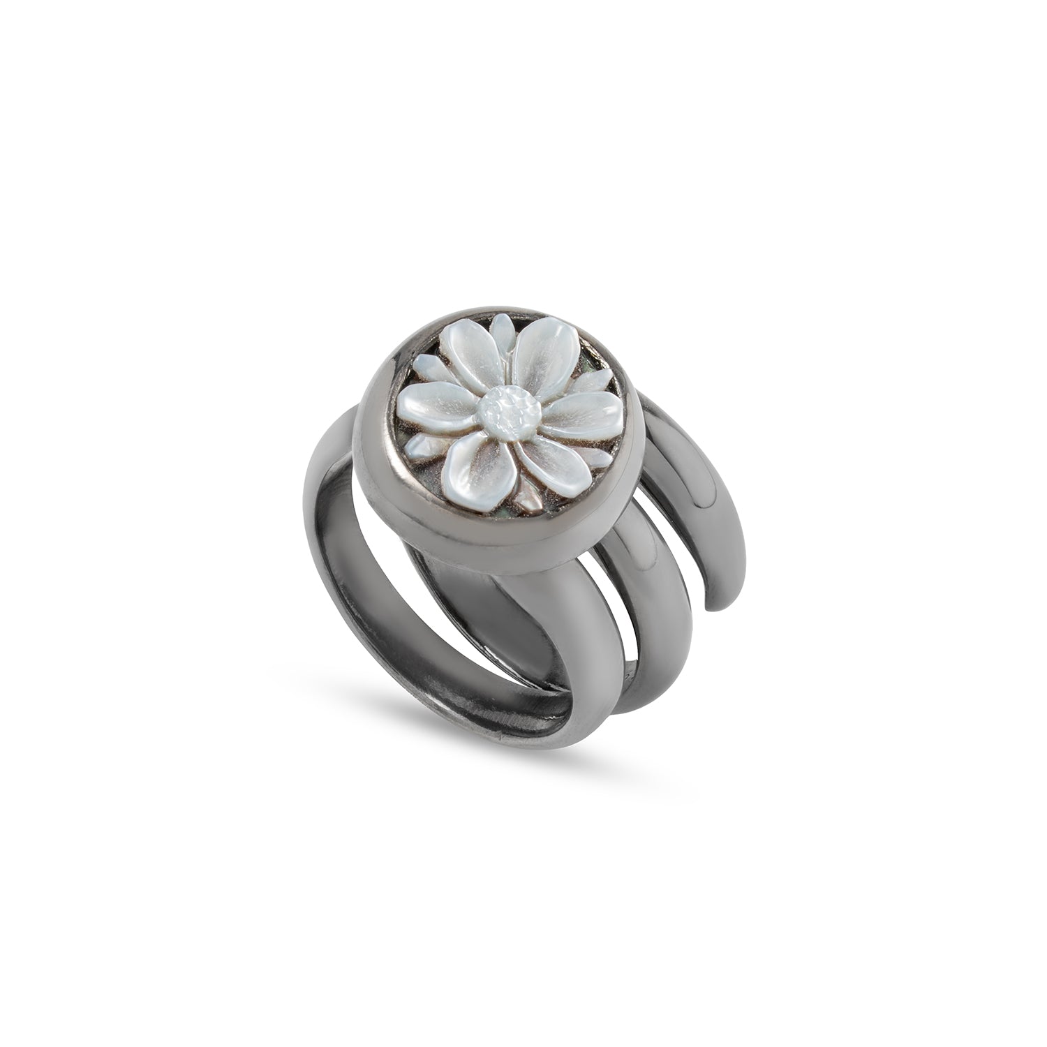 anello brunito con cammeo floreale 