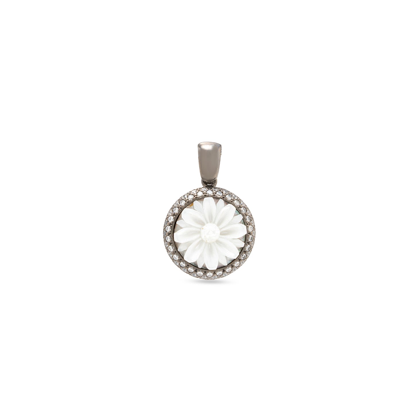 Collana con ciondolo in argento 925 rodiato nero e cammeo di conchiglia