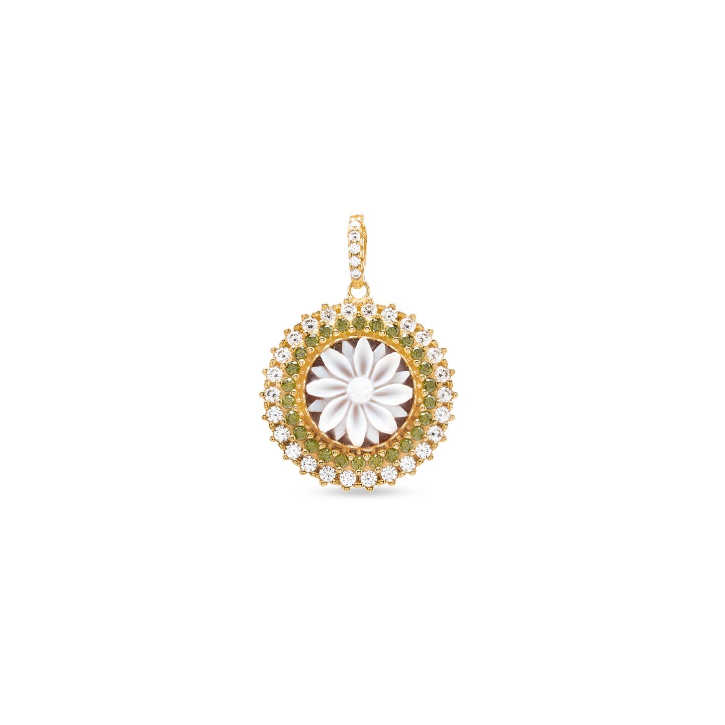 Collana con ciondolo in argento dorato e cammeo di conchiglia